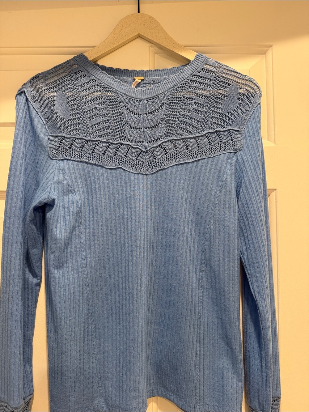 Free People Sky Blue Ribbed Knit Top